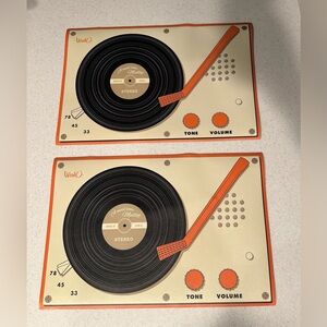 Wink Retro Vinyl Record Player Placemats Black & Orange. Musicians Gift 18”x12”